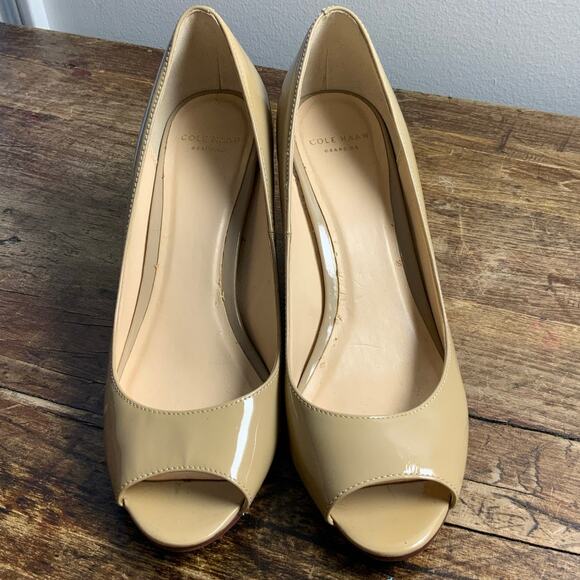 Cole Haan Wedge Heel open toe beige pumps size 6.5 - Picture 2 of 7